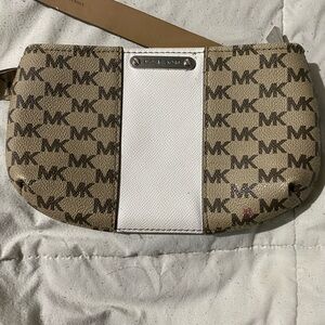 Michael Kors Brown and White Toiletry Bag